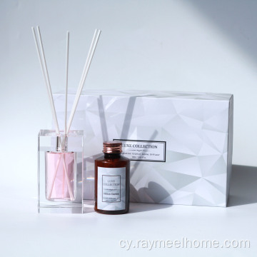 Potel wydr clir gyda diffuser cyrs ail -lenwi 100ml